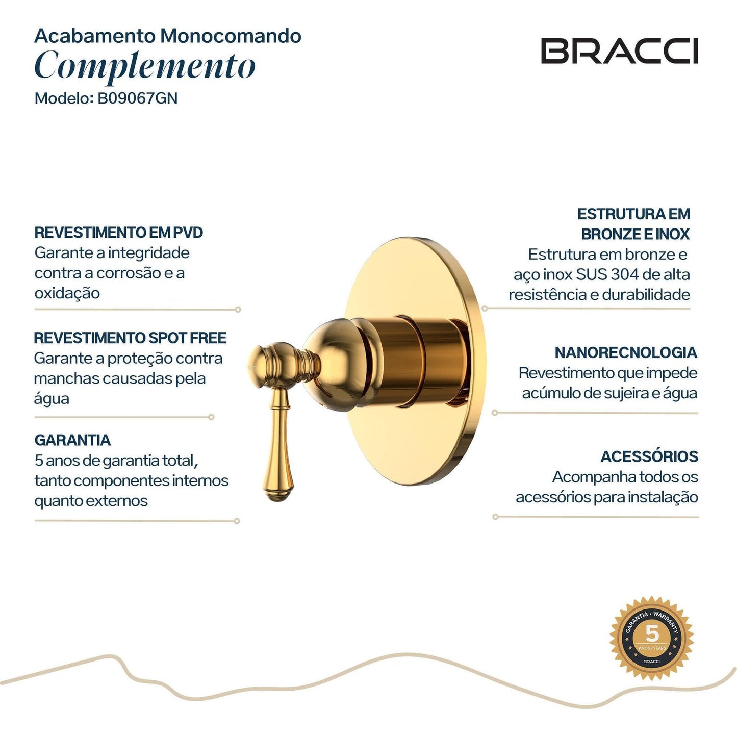 ACABAMENTO MONOCOMANDO CHUVEIRO CLÁSSICO DOCOL 3/4 DOURADO NANOTECNOLOGIA