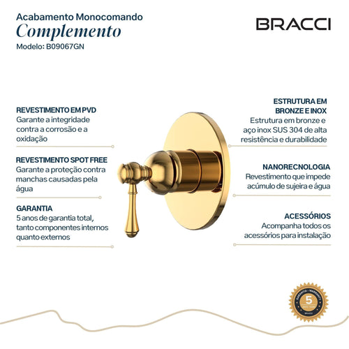 ACABAMENTO MONOCOMANDO CHUVEIRO CLÁSSICO DOCOL 3/4 DOURADO NANOTECNOLOGIA