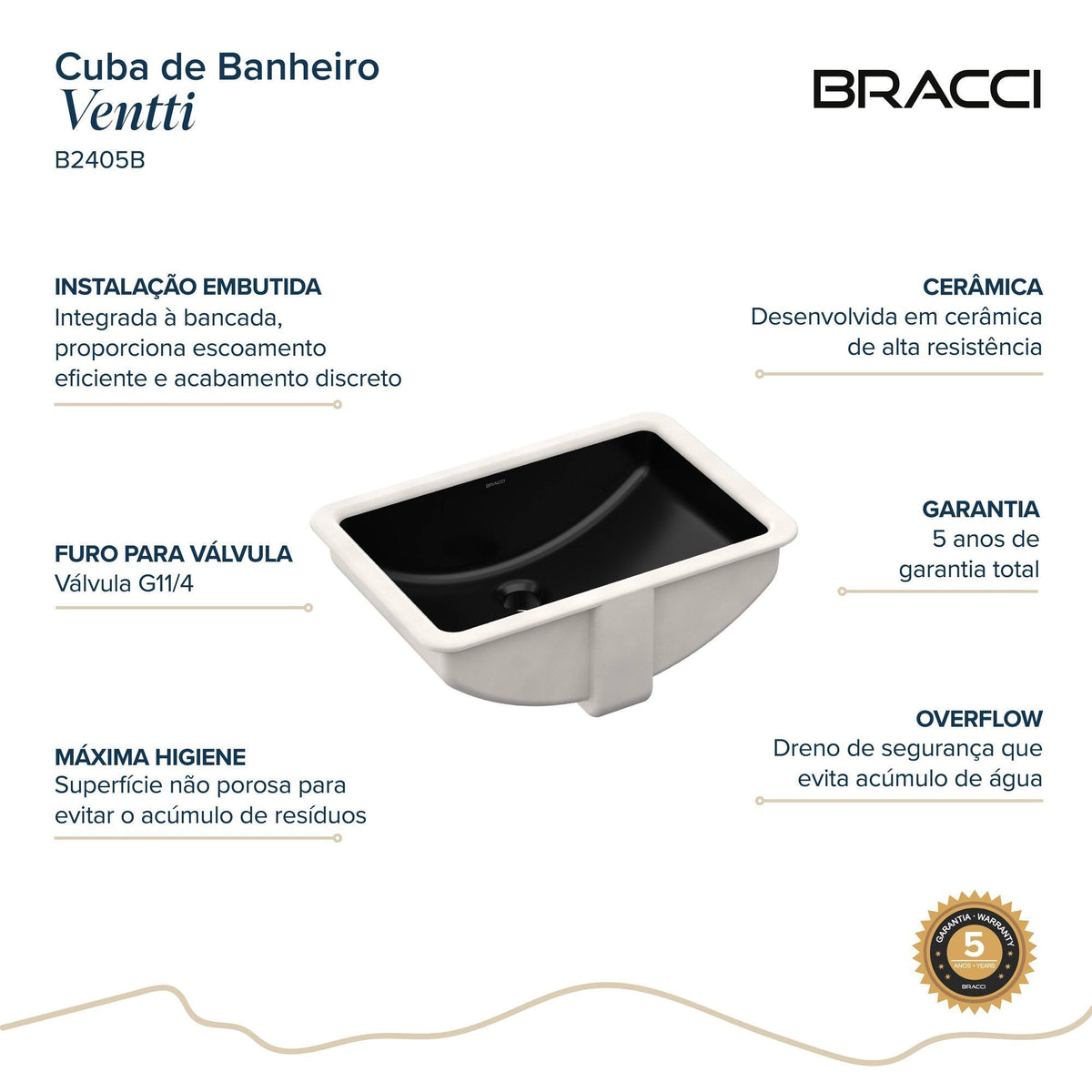 Cuba Ventti de Embutir 51cm Preta