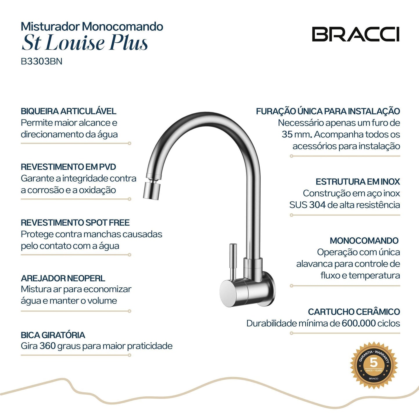 TORNEIRA PAREDE ÁGUA FRIA ST LOUISE BASIC AÇO ESCOVADO
