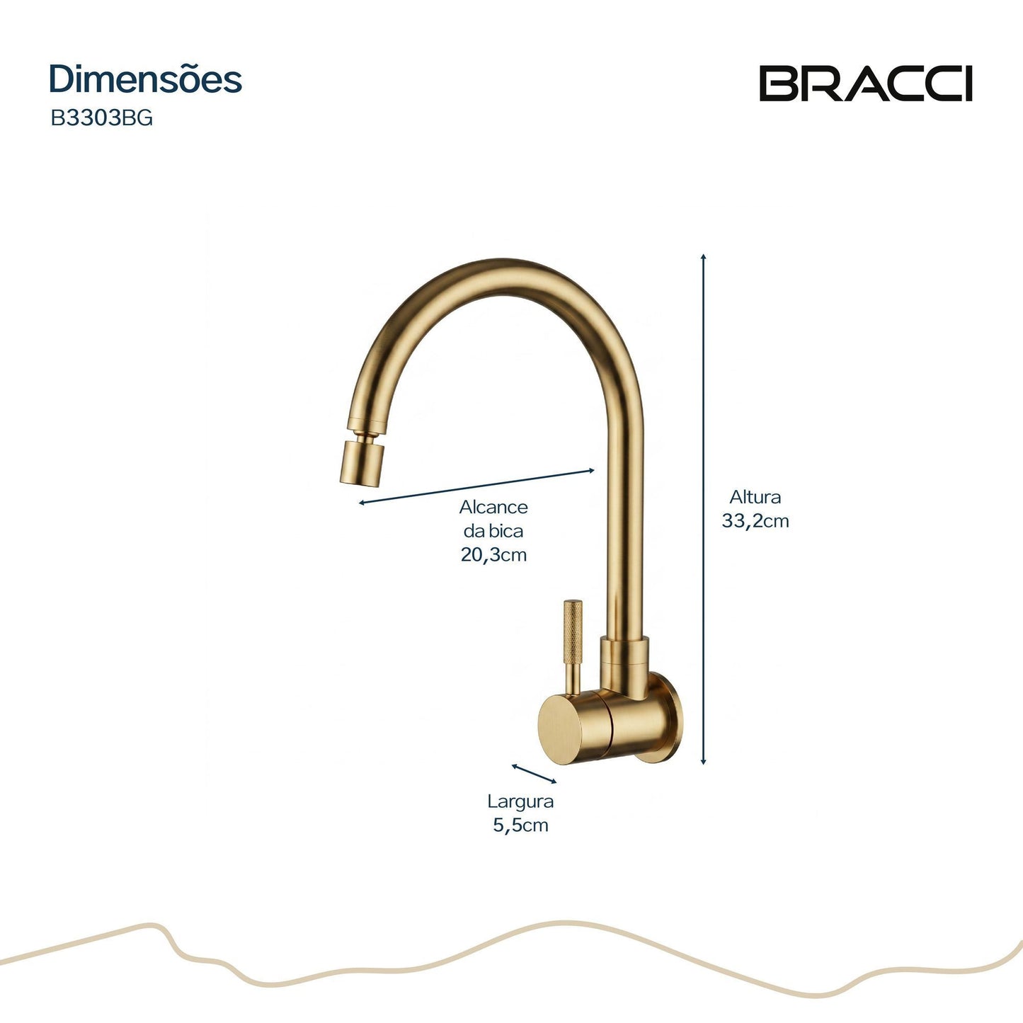 TORNEIRA PAREDE ÁGUA FRIA ST LOUISE BASIC DOURADO ESCOVADO