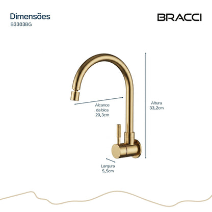 TORNEIRA PAREDE ÁGUA FRIA ST LOUISE BASIC DOURADO ESCOVADO