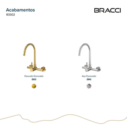Torneira Monocomando Q/F de Parede St Louise Plus Dourado Escovado