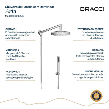 CHUVEIRO PAREDE COM DESVIADOR ARIA CROMADO