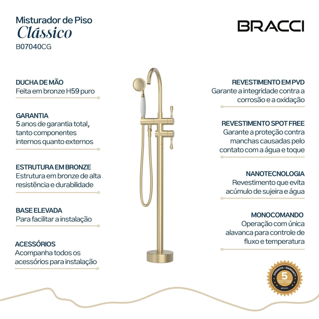 TORNEIRA MONOCOMANDO Q/F PARA BANHEIRAS CHAMPAGNE GOLD
