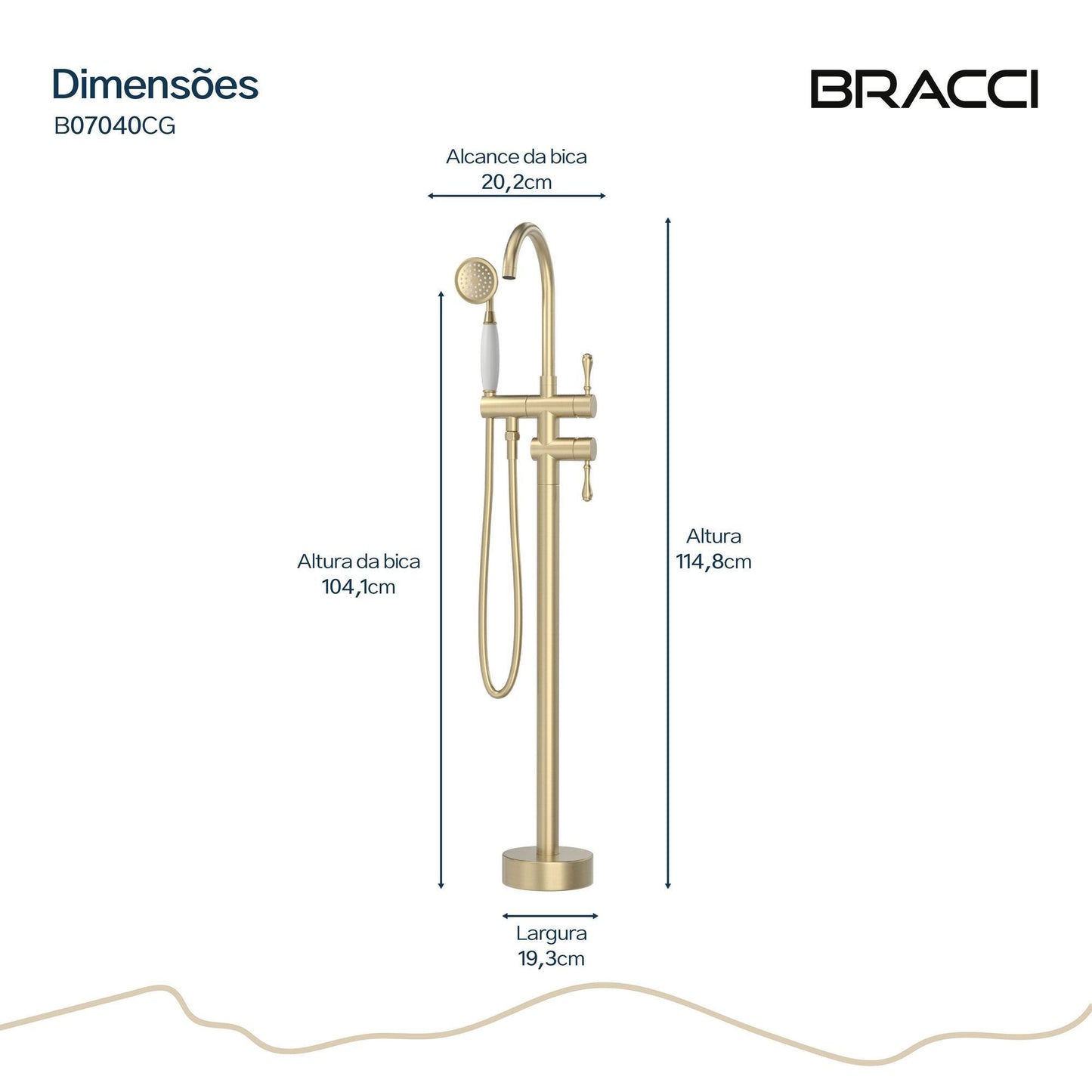 Torneira Monocomando Q/F para Banheiras CHAMPAGNE GOLD