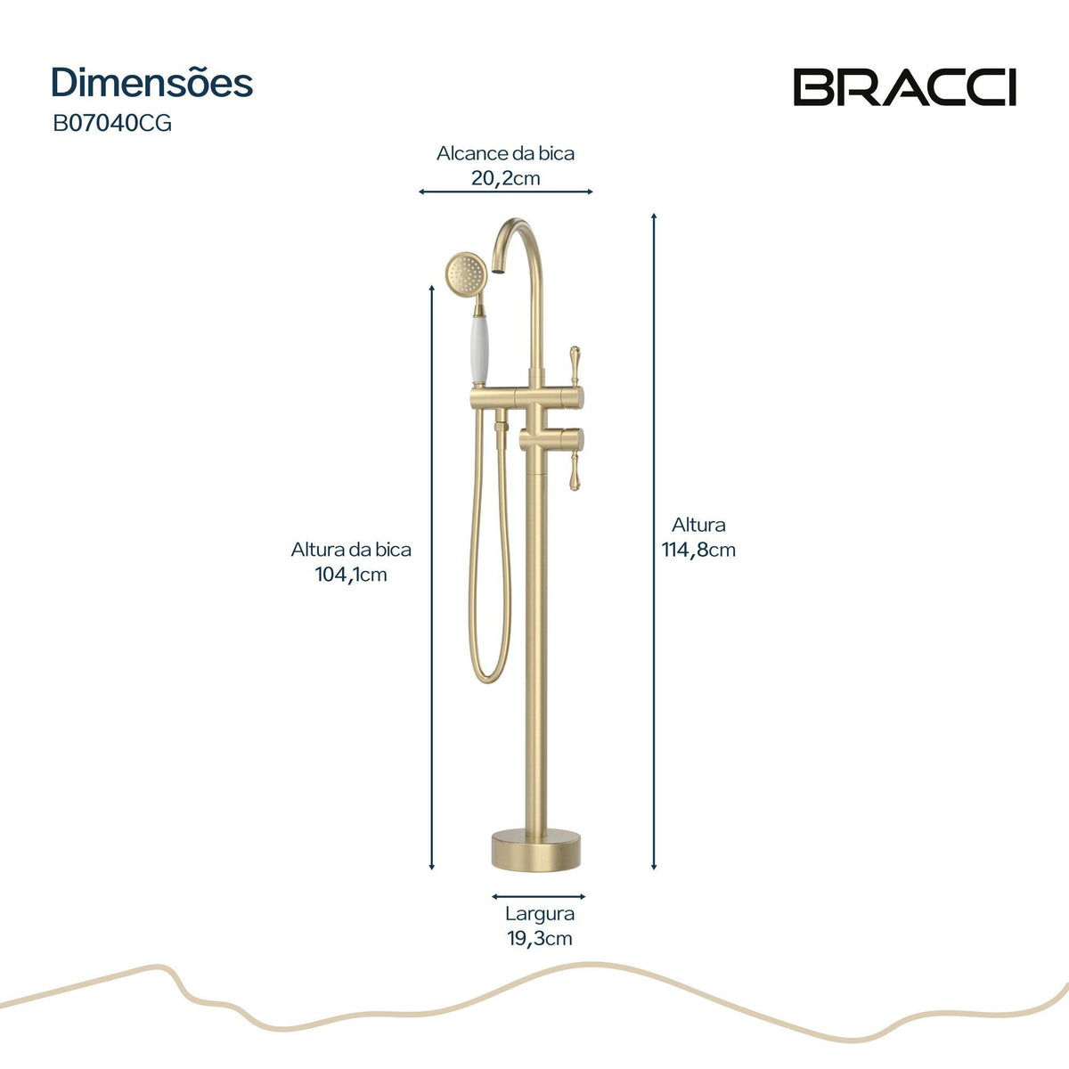 TORNEIRA MONOCOMANDO Q/F PARA BANHEIRAS CHAMPAGNE GOLD