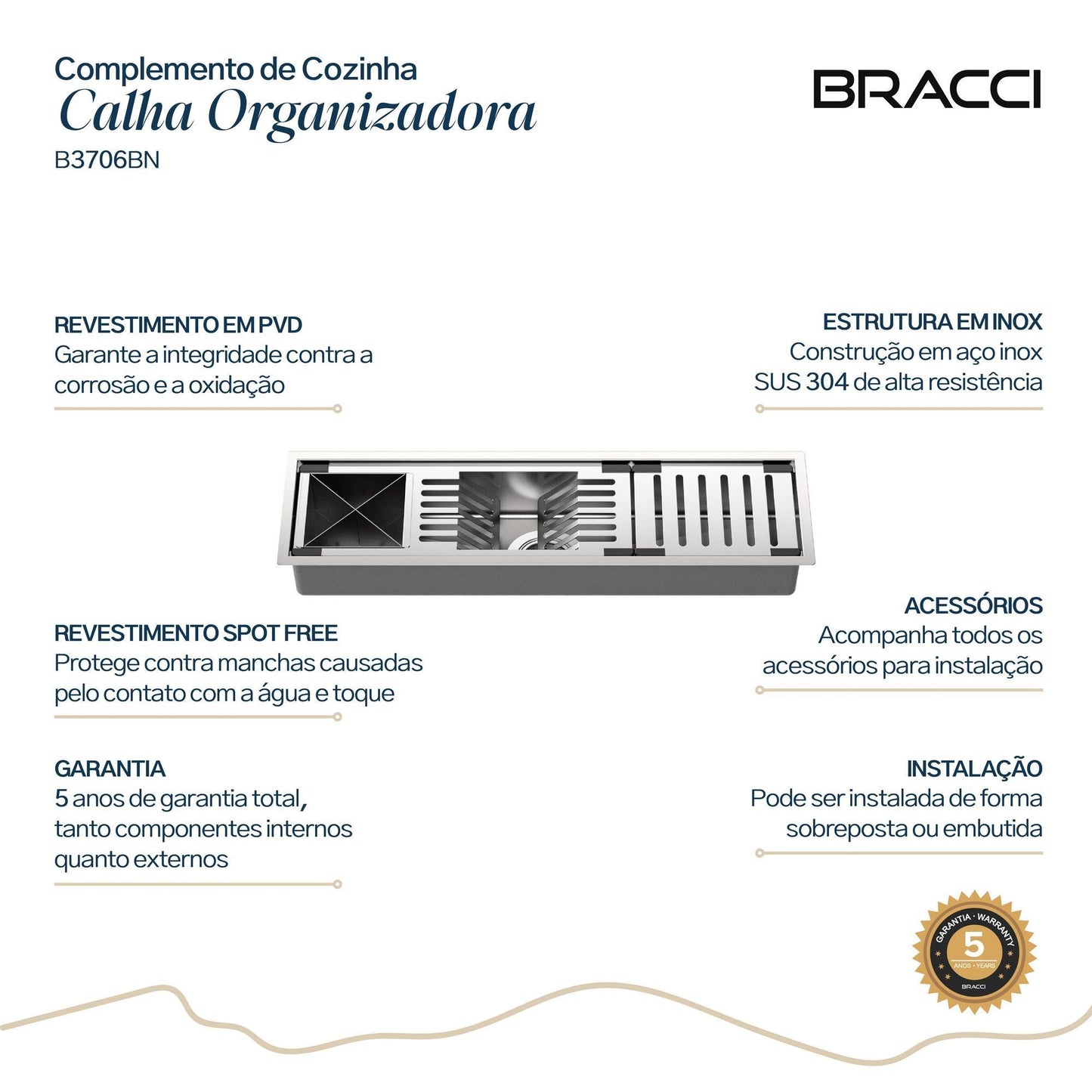 CALHA ORGANIZADORA AÇO ESCOVADO