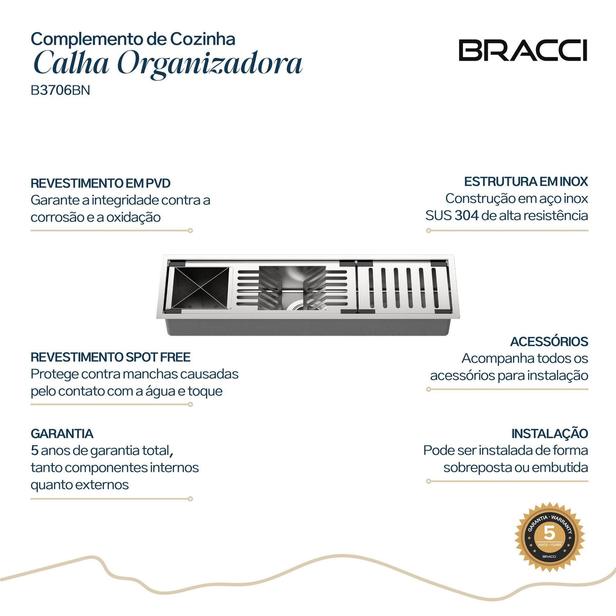 CALHA ORGANIZADORA AÇO ESCOVADO