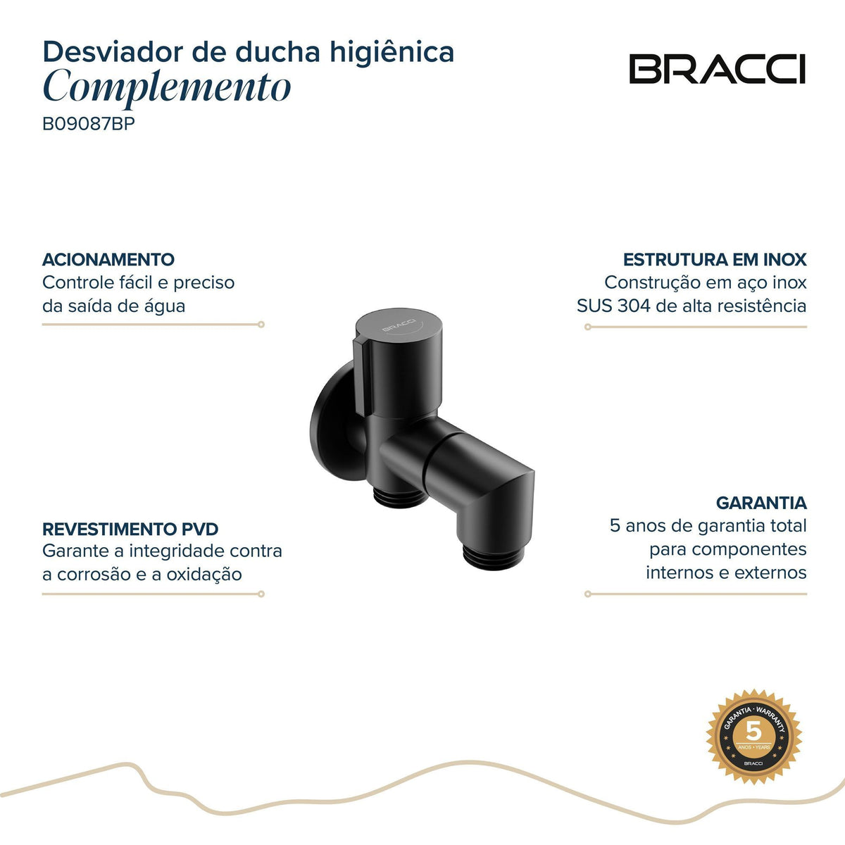 DESVIADOR DUCHA HIGIÊNICA PARA BACIA SANIATÁRIA PRETO PVD