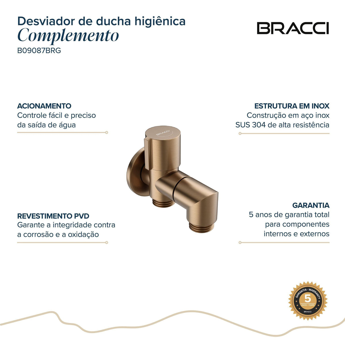 DESVIADOR DUCHA HIGIÊNICA PARA BACIA SANIATÁRIA ROSE ESCOVADO