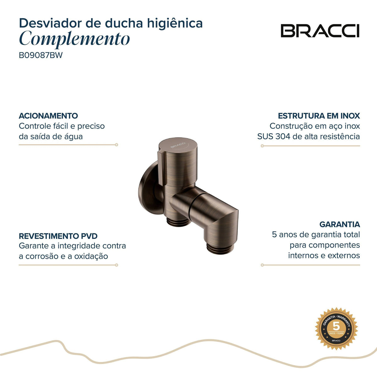 DESVIADOR DUCHA HIGIÊNICA PARA BACIA SANIATÁRIA BRONZE ESCOVADO