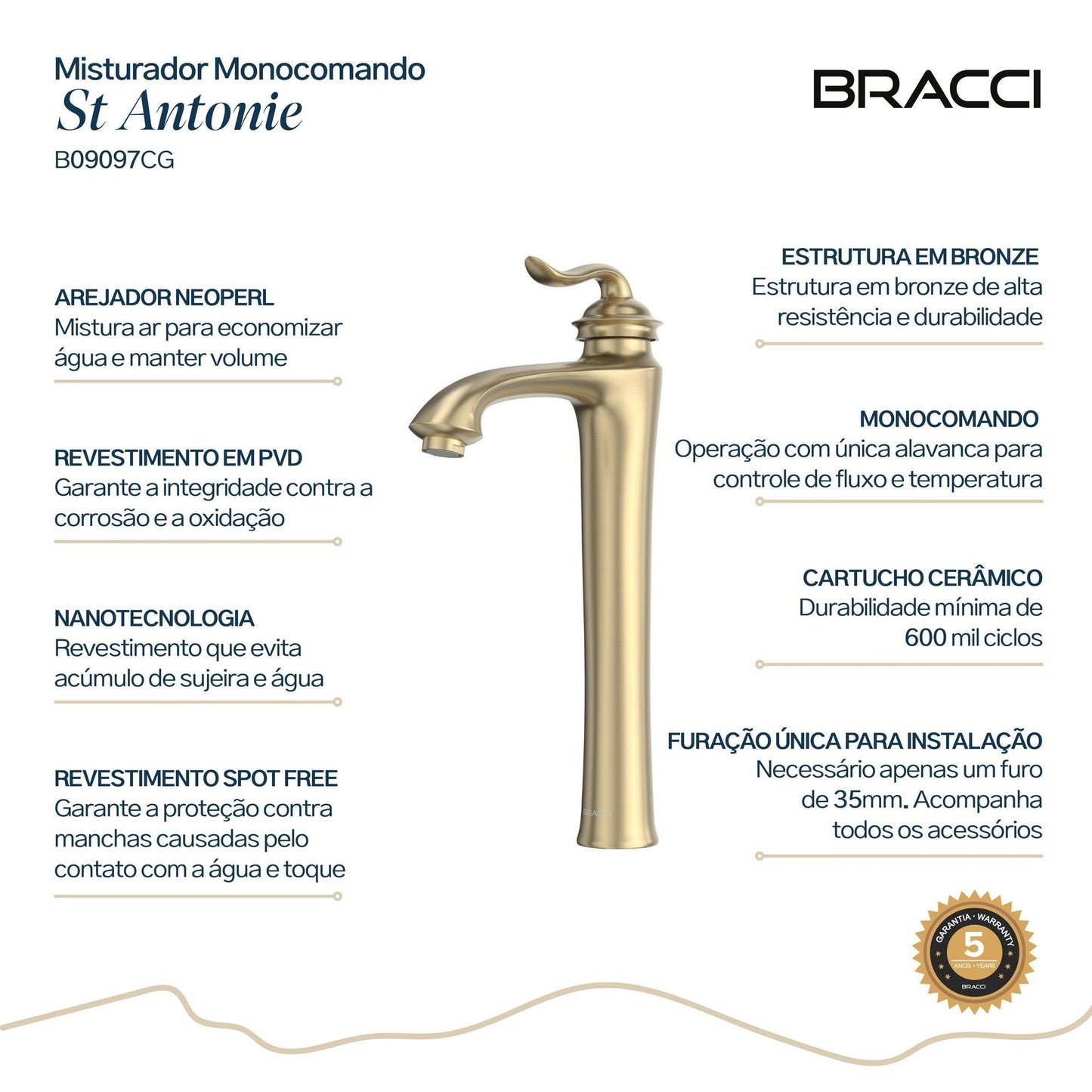 MISTURADOR MONOC NEW ST ANTONIE CHAMPAGNE GOLD