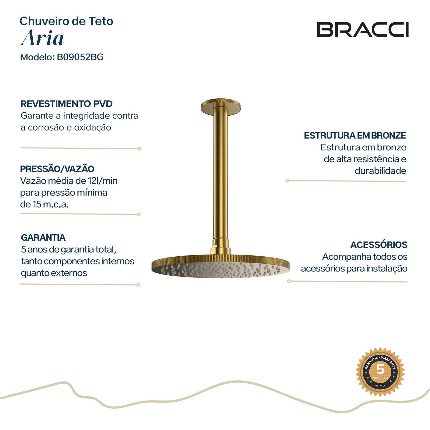 CHUVEIRO DE TETO ARIA DOURADO ESCOVADO