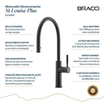 MISTURADOR MONOC PRETO PVD ST LOUISE PLUS
