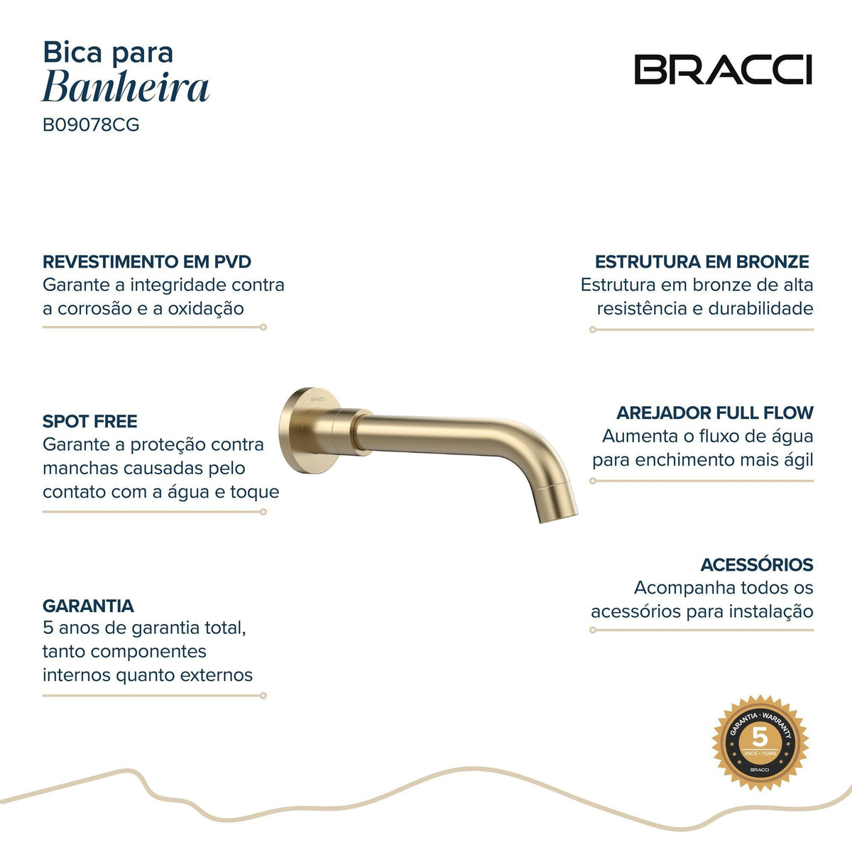 Bica para Banheira Champagne Gold