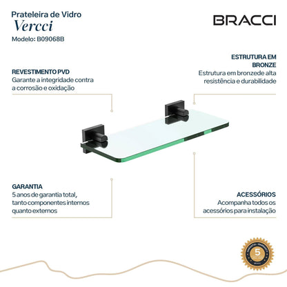 PRATELEIRA VIDRO VERCCI PRETO FOSCO 30CM