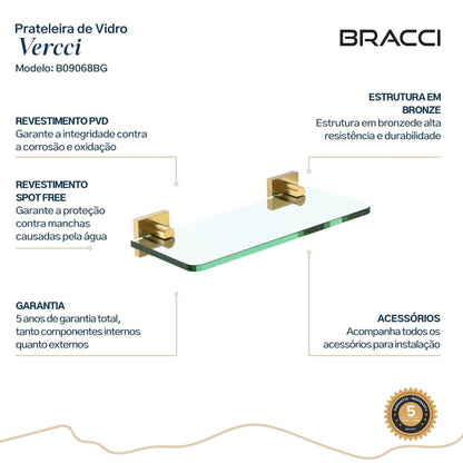 PRATELEIRA VIDRO VERCCI DOURADO ESCOVADO 30CM