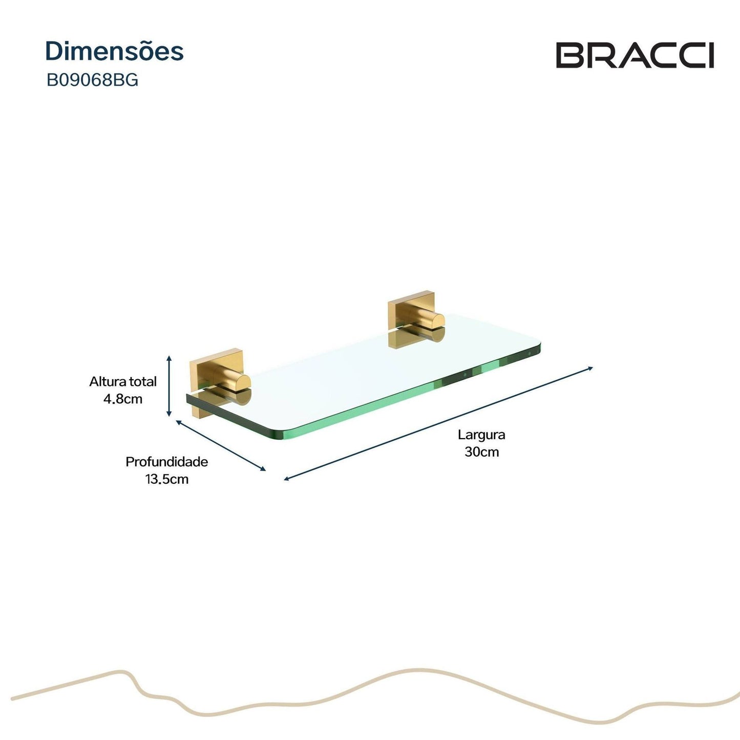 PRATELEIRA VIDRO VERCCI DOURADO ESCOVADO 30CM