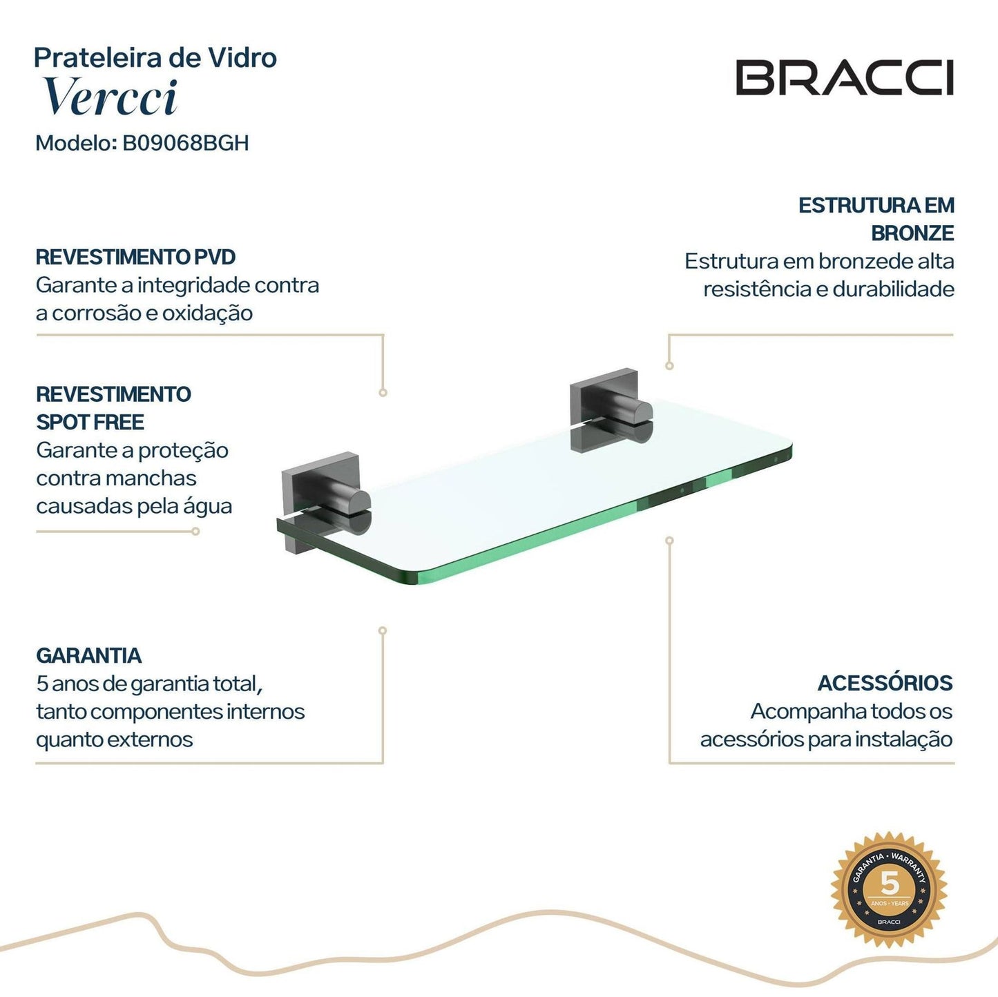 PRATELEIRA VIDRO VERCCI GRAFITE ESCOVADO 30CM