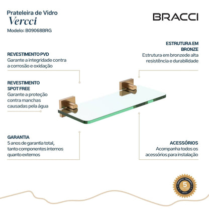 PRATELEIRA VIDRO VERCCI ROSE ESCOVADO 30CM