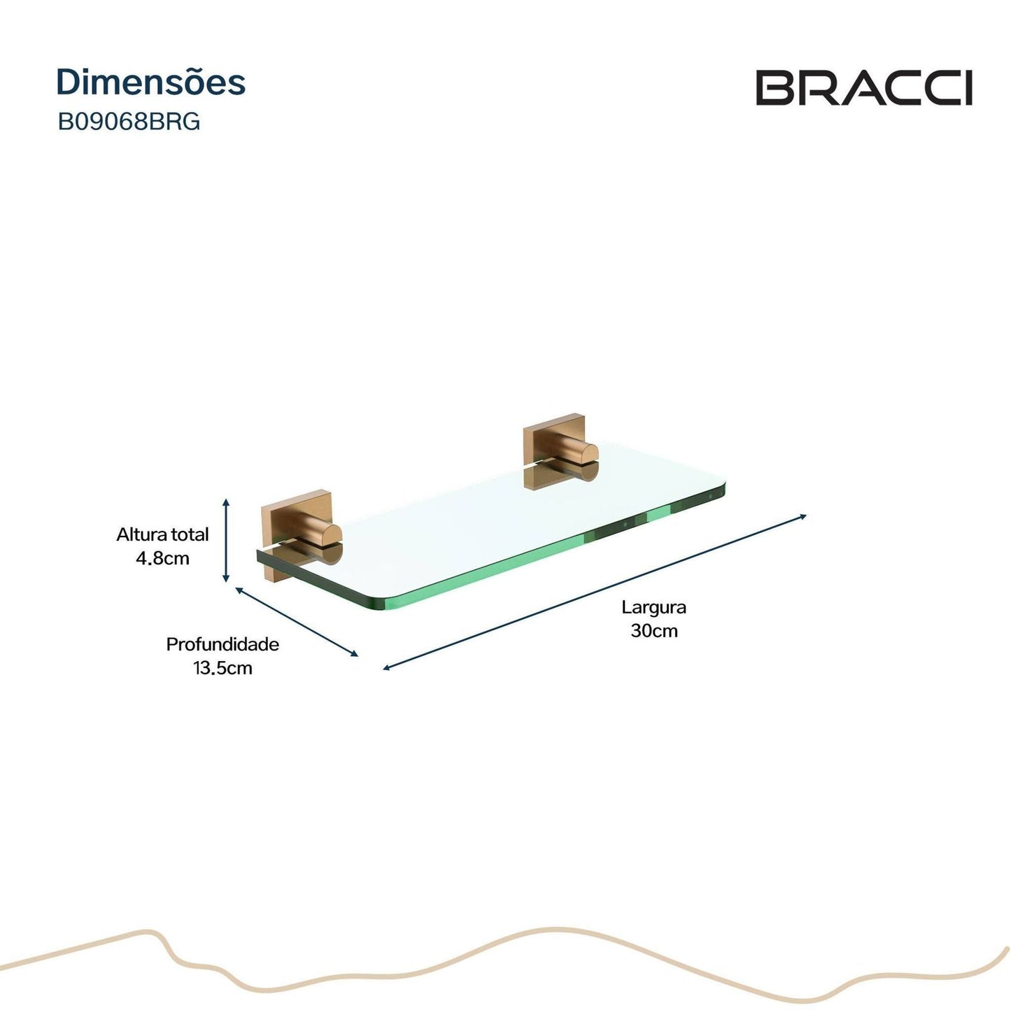PRATELEIRA VIDRO VERCCI ROSE ESCOVADO 30CM