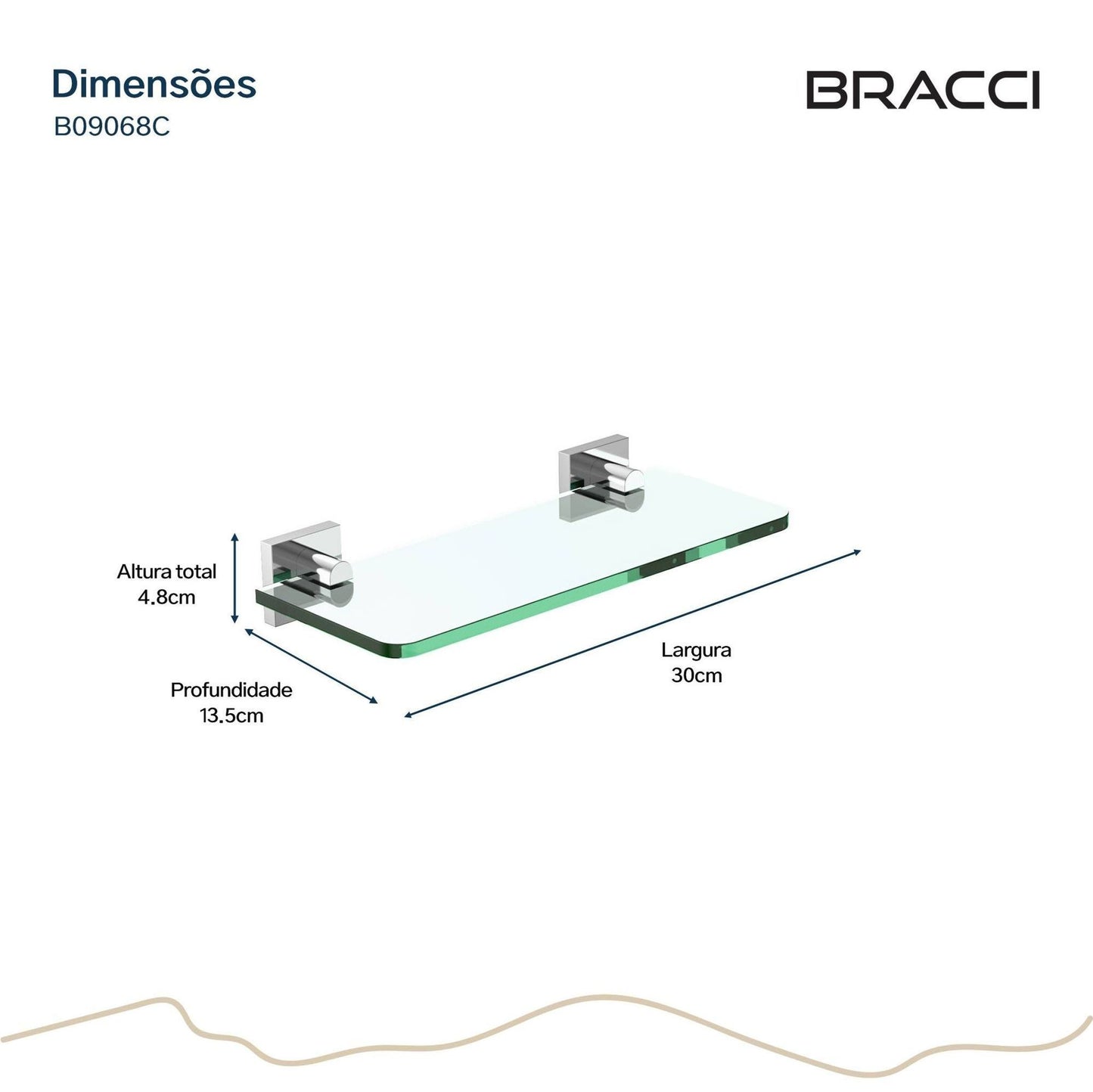 PRATELEIRA VIDRO VERCCI CROMADO 30CM
