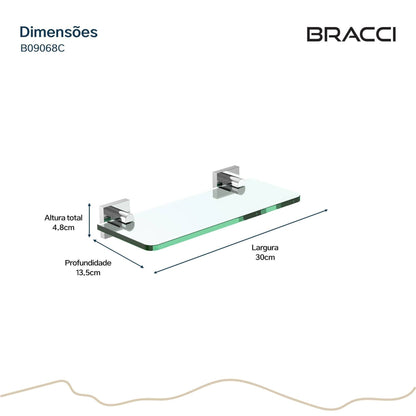 PRATELEIRA VIDRO VERCCI CROMADO 30CM