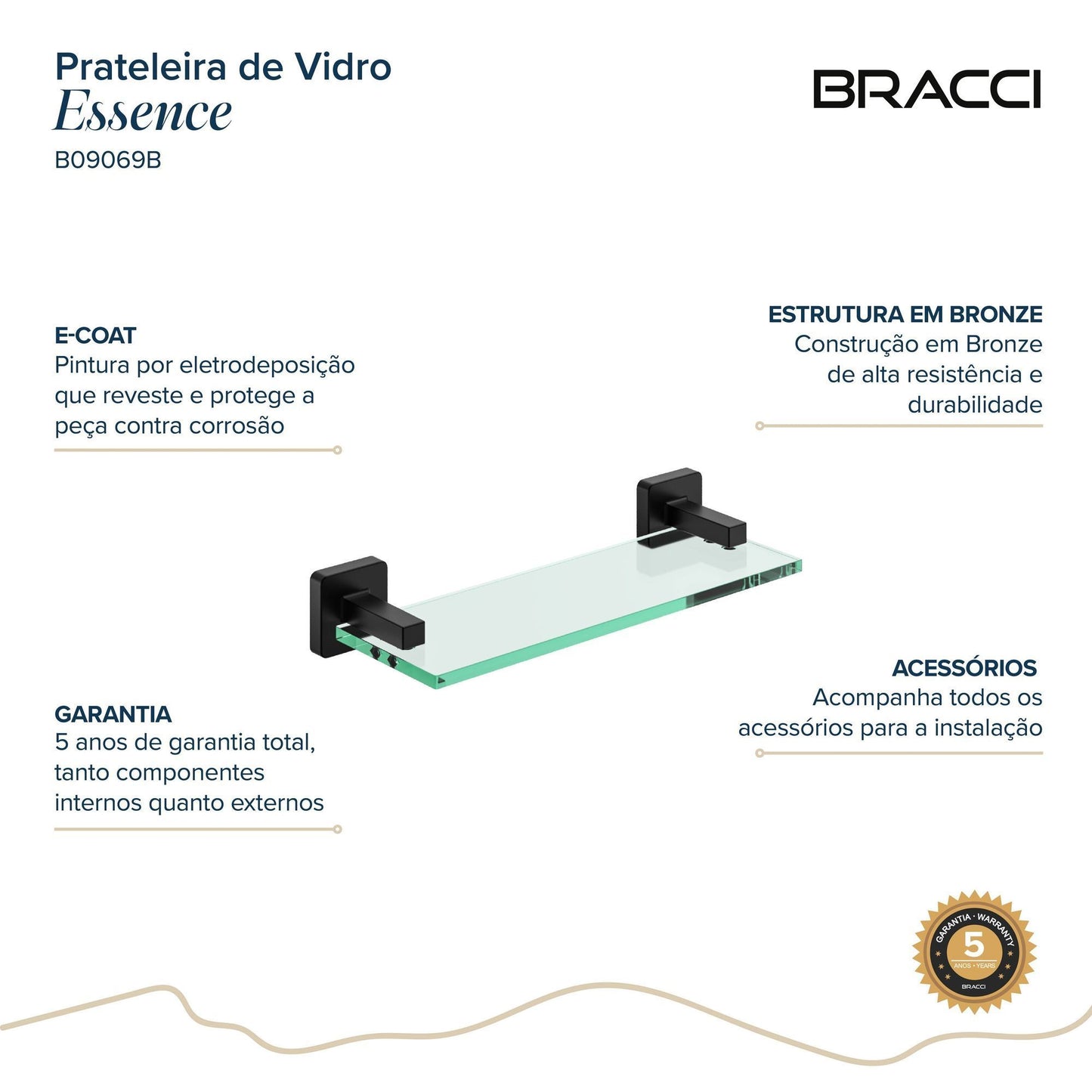 PRATELEIRA VIDRO ESSENCE PRETO 30CM