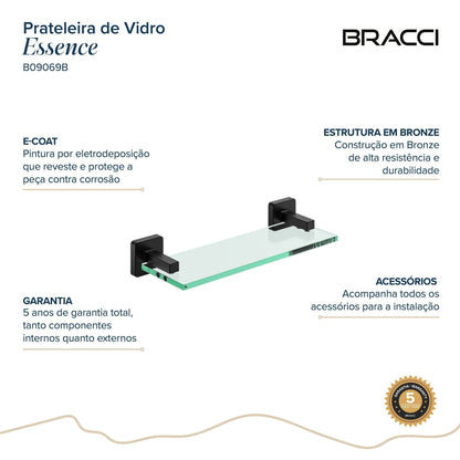 PRATELEIRA VIDRO ESSENCE PRETO 30CM