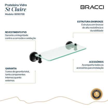 PRATELEIRA VIDRO ST CLAIRE PRETO 30CM