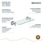 PRATELEIRA VIDRO ST CLAIRE AÇO ESCOVADO 30CM