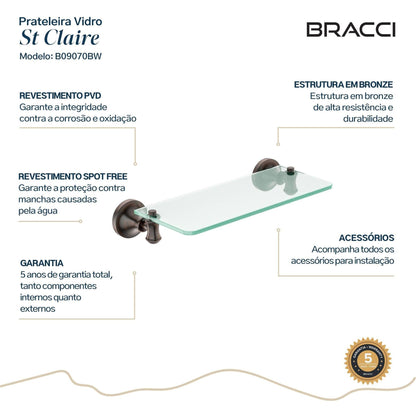 PRATELEIRA VIDRO ST CLAIRE BRONZE ESCOVADO 30CM