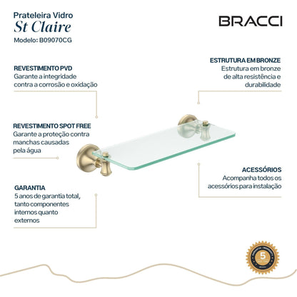 PRATELEIRA VIDRO ST CLAIRE CHAMPAGNE GOLD 30CM