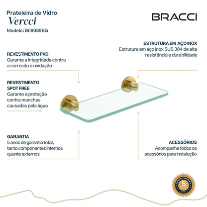 PRATELEIRA VIDRO ARIA DOURADO ESCOVADO 30CM