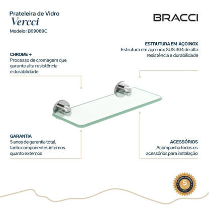 PRATELEIRA VIDRO ARIA CROMADO 30CM