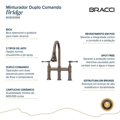 Torneira Duplo Comando Q/F Bridge Bronze Escovado