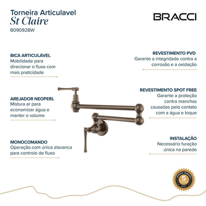 TORNEIRA PAREDE COZINHA ARTICULÁVEL ST CLAIRE BRONZE ESCOVADO