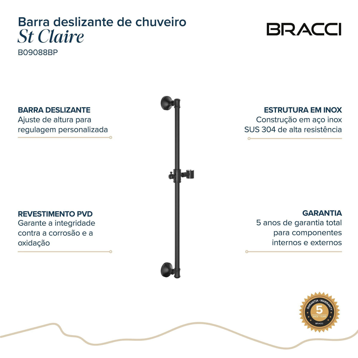 BARRA DESLIZANTE CHUVEIRO ST CLAIRE PRETO PVD