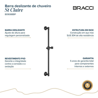 BARRA DESLIZANTE CHUVEIRO ST CLAIRE PRETO PVD
