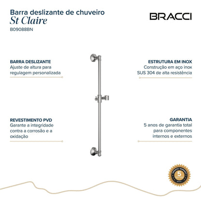 BARRA DESLIZANTE CHUVEIRO ST CLAIRE AÇO ESCOVADO