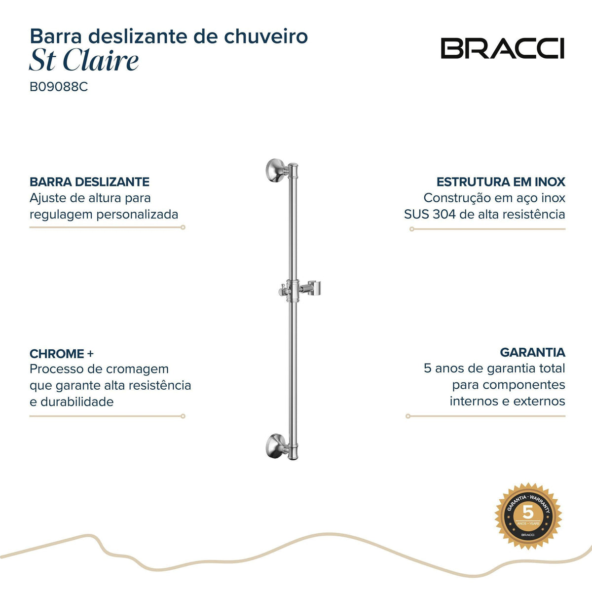 BARRA DESLIZANTE CHUVEIRO ST CLAIRE CROMADO