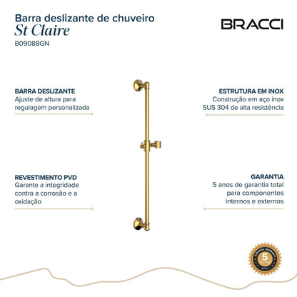 BARRA DESLIZANTE CHUVEIRO ST CLAIRE DOURADO NANOTECNOLOGIA