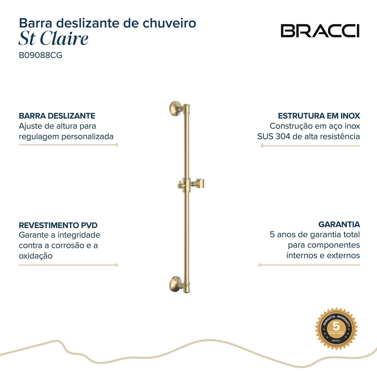 BARRA DESLIZANTE CHUVEIRO ST CLAIRE CHAMPAGNE GOLD