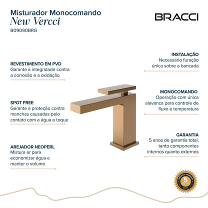 Misturador Monocomando Vercci Max Baixo Rose Escovado