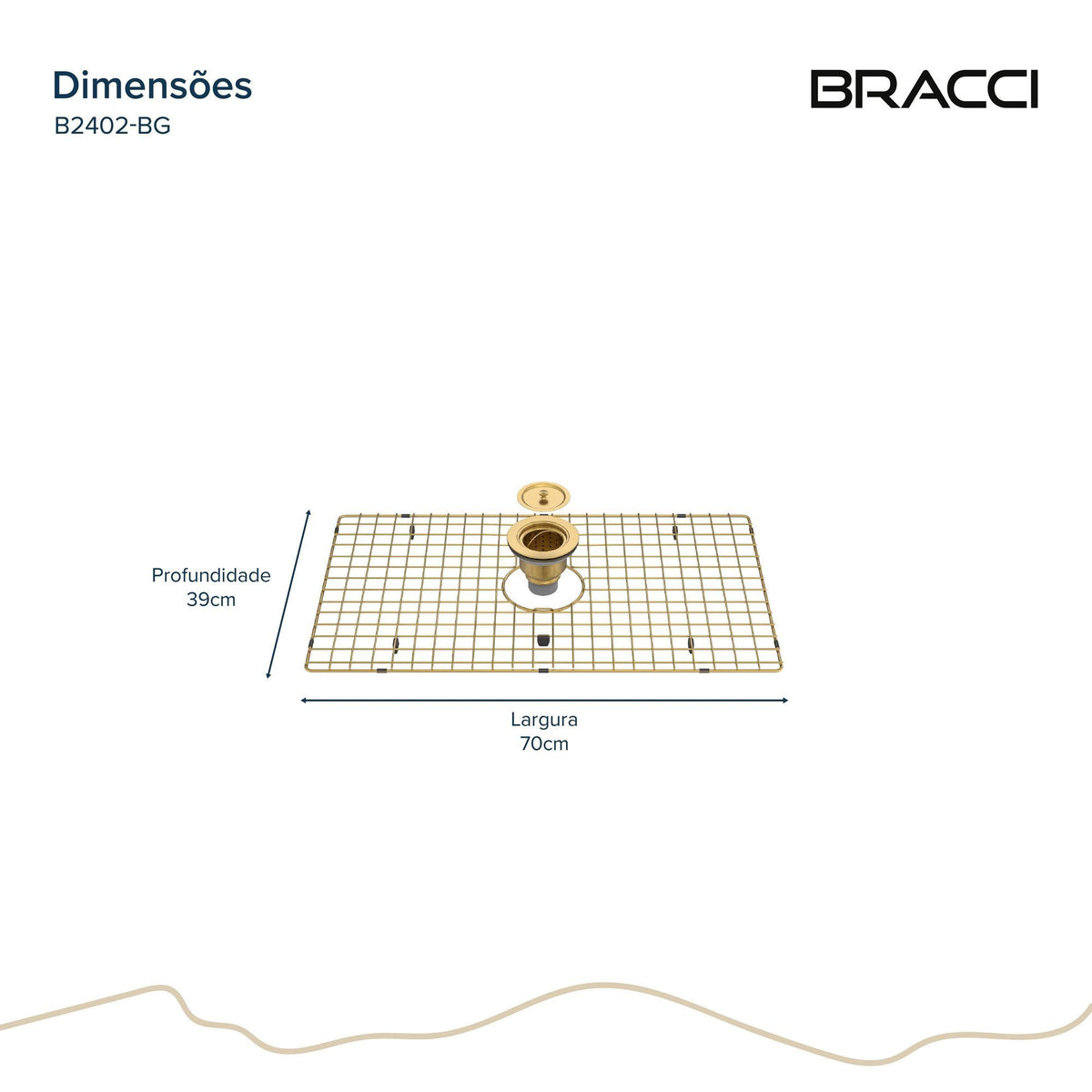 KIT GRADE E VÁLVULA DOURADO ESCOVADO PARA CUBA B2402