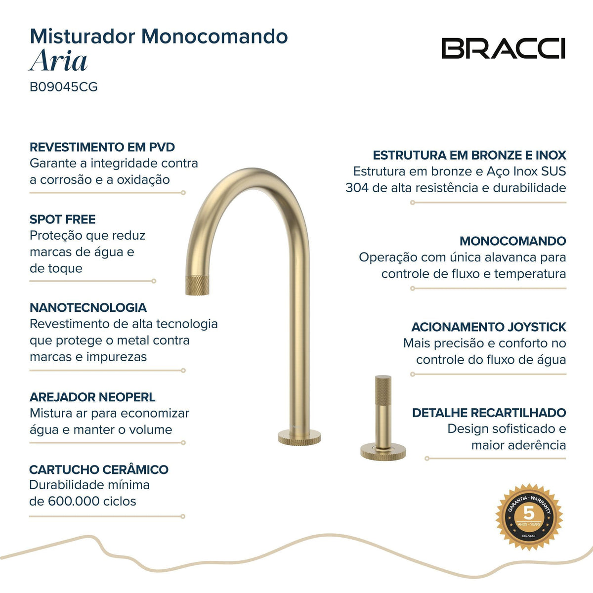 MISTURADOR MONOCOMANDO ARIA CHAMPAGNE GOLD