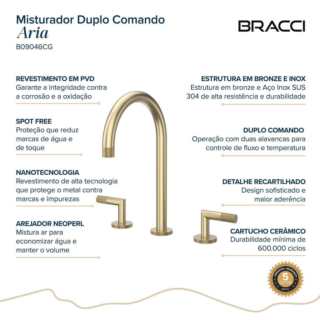 MISTURADOR DUPLO COMANDO ARIA CHAMPAGNE GOLD