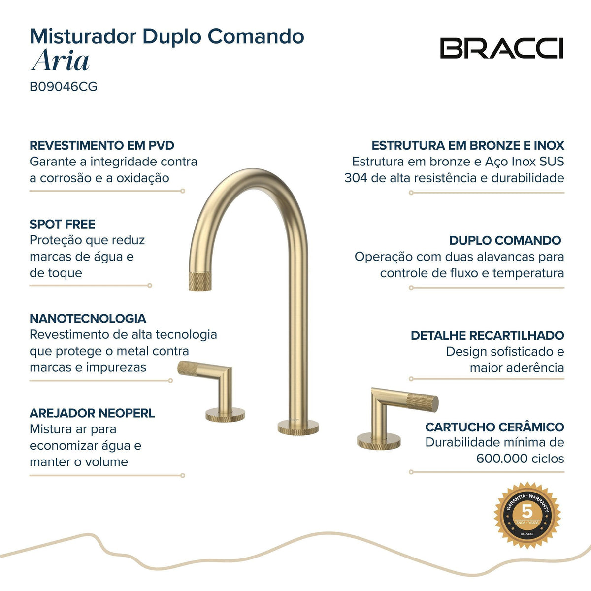 MISTURADOR DUPLO COMANDO ARIA CHAMPAGNE GOLD