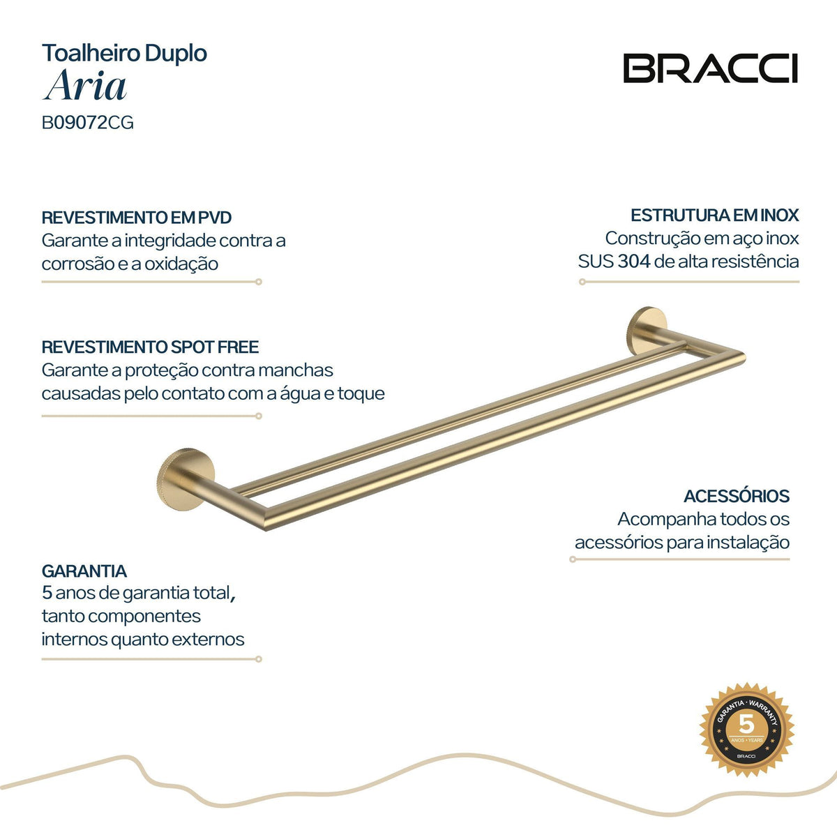 TOALHEIRO DUPLO ARIA CHAMPAGNE GOLD